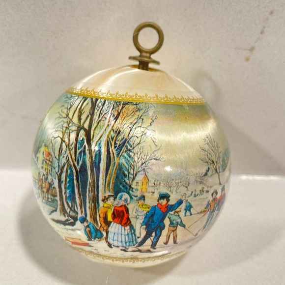 Vintage Satin Christmas Ornaments Winter Scene Decorations Set of 2 - Picture 6 of 8